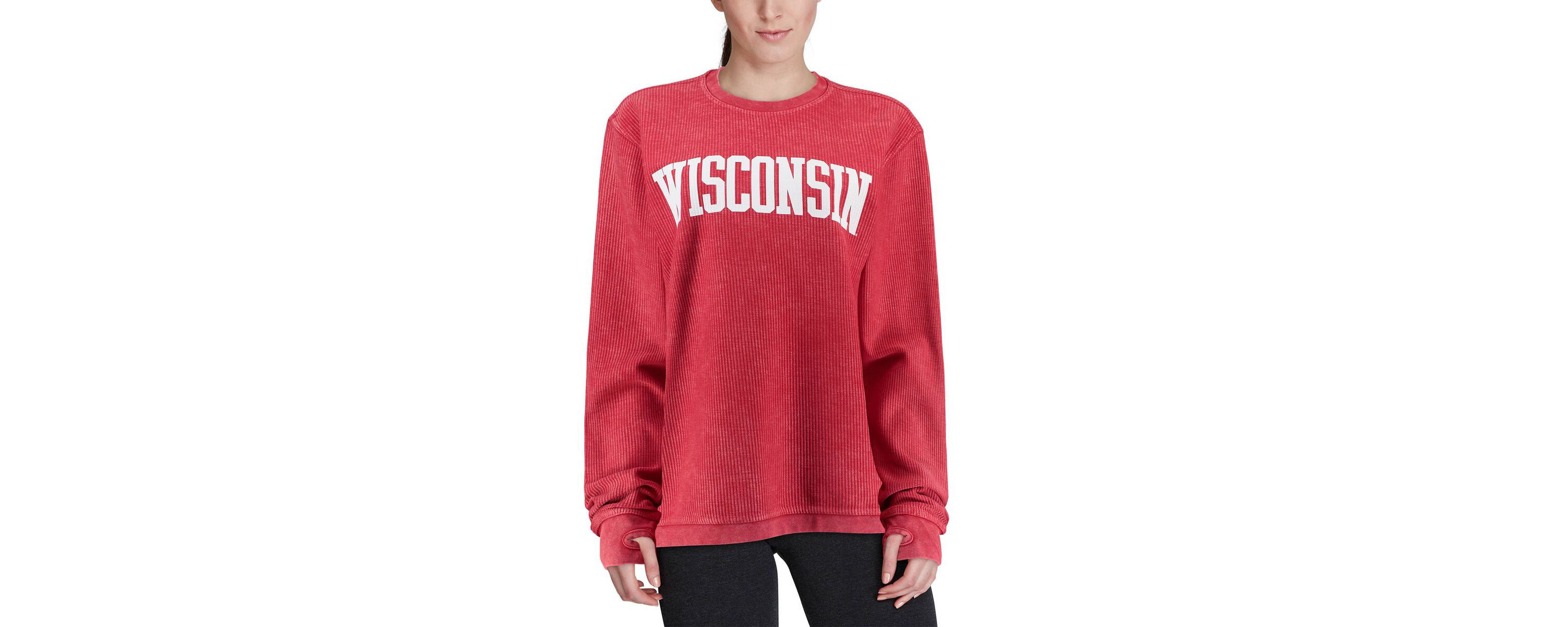 NCAA Wisconsin Badgers Comfy Cord Vintage Wash Basic Arch Pullover Sweatshirt