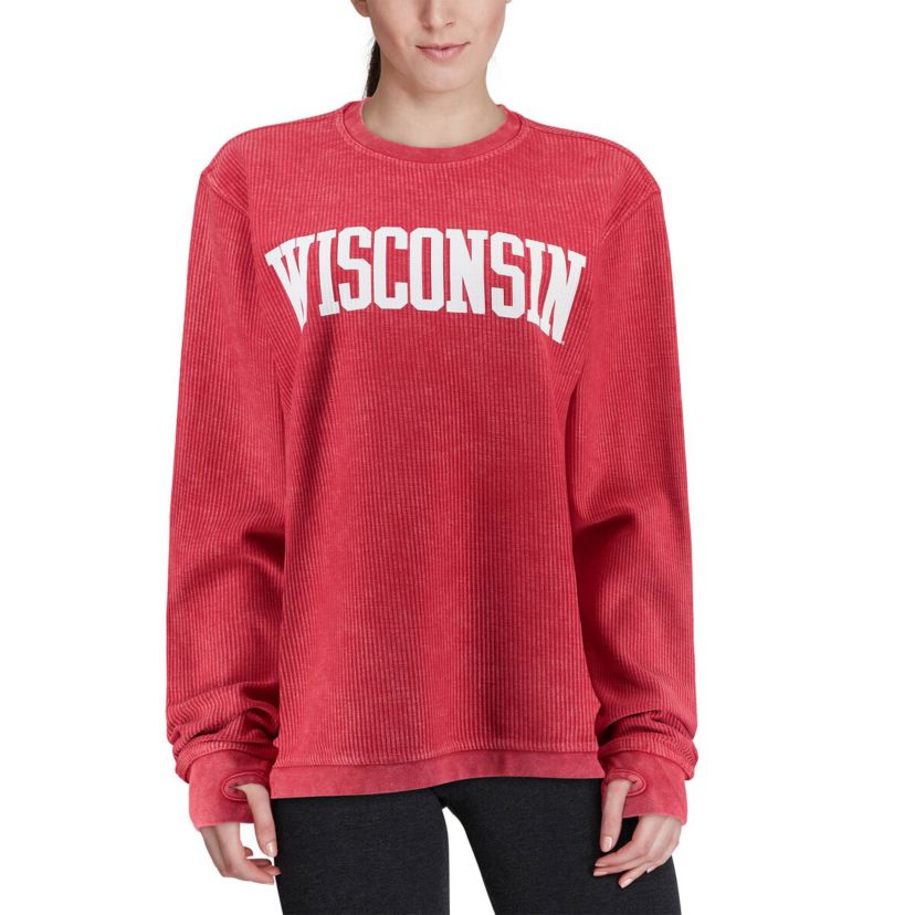 NCAA Wisconsin Badgers Comfy Cord Vintage Wash Basic Arch Pullover Sweatshirt