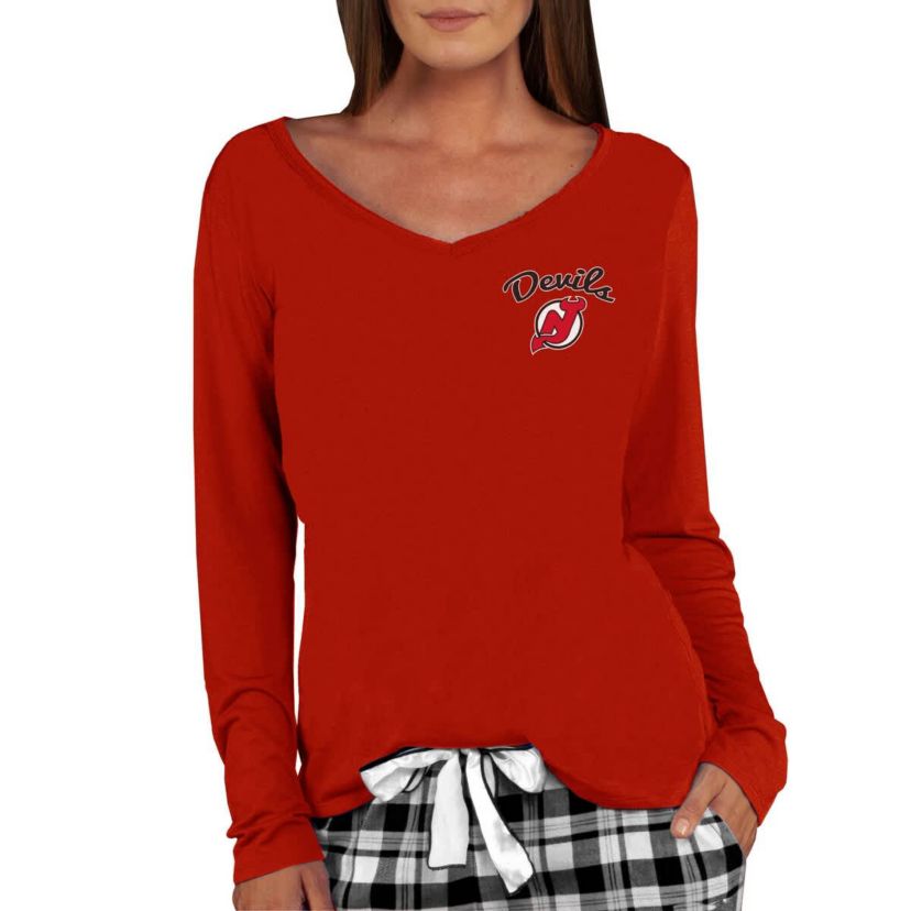 NHL New Jersey Devils Marathon Knit Long Sleeve V-Neck Top