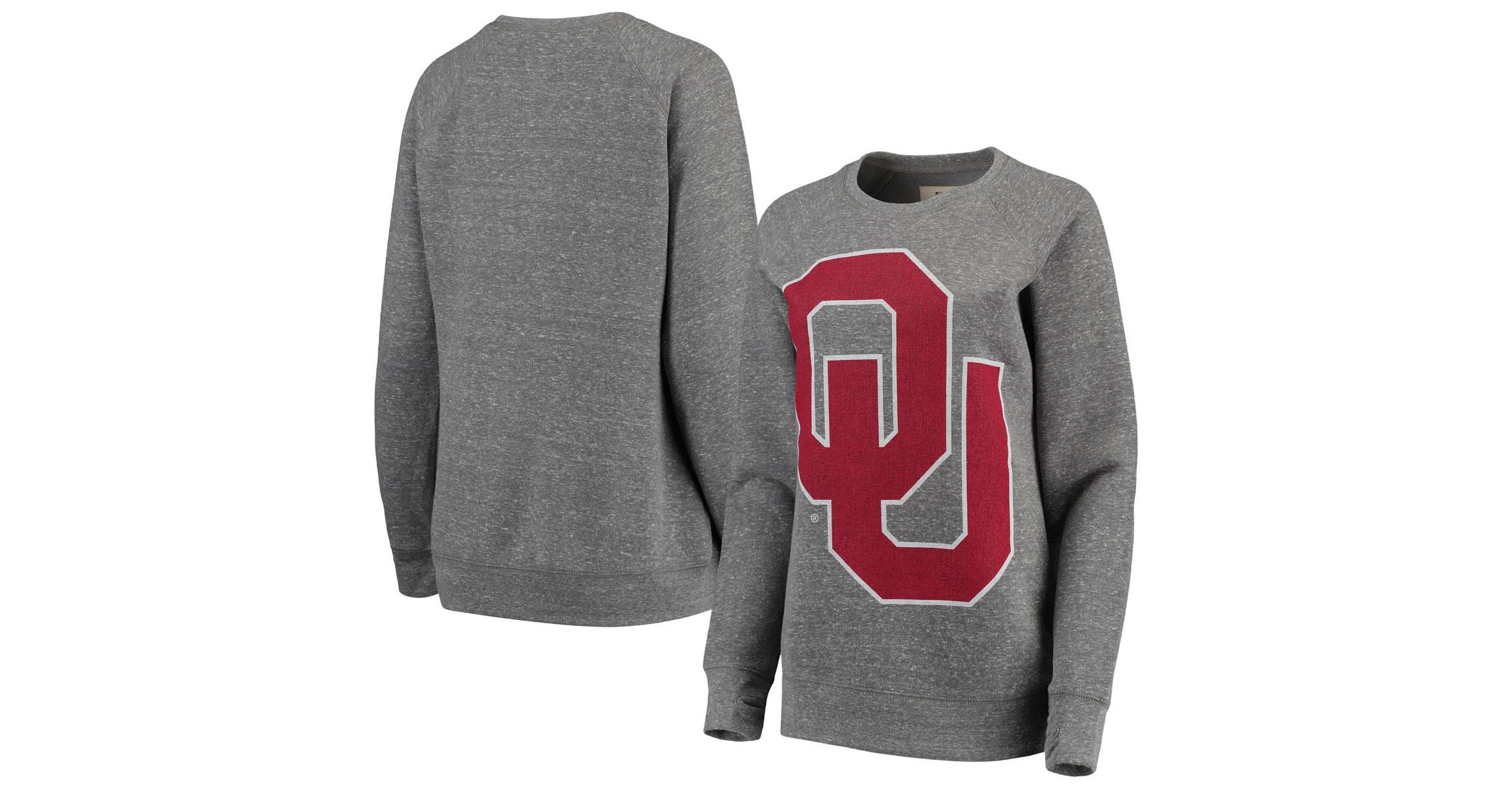 NCAA ed Oklahoma Sooners Big Team Logo Knobi Fleece Tri-Blend Crew Neck Sweatshirt