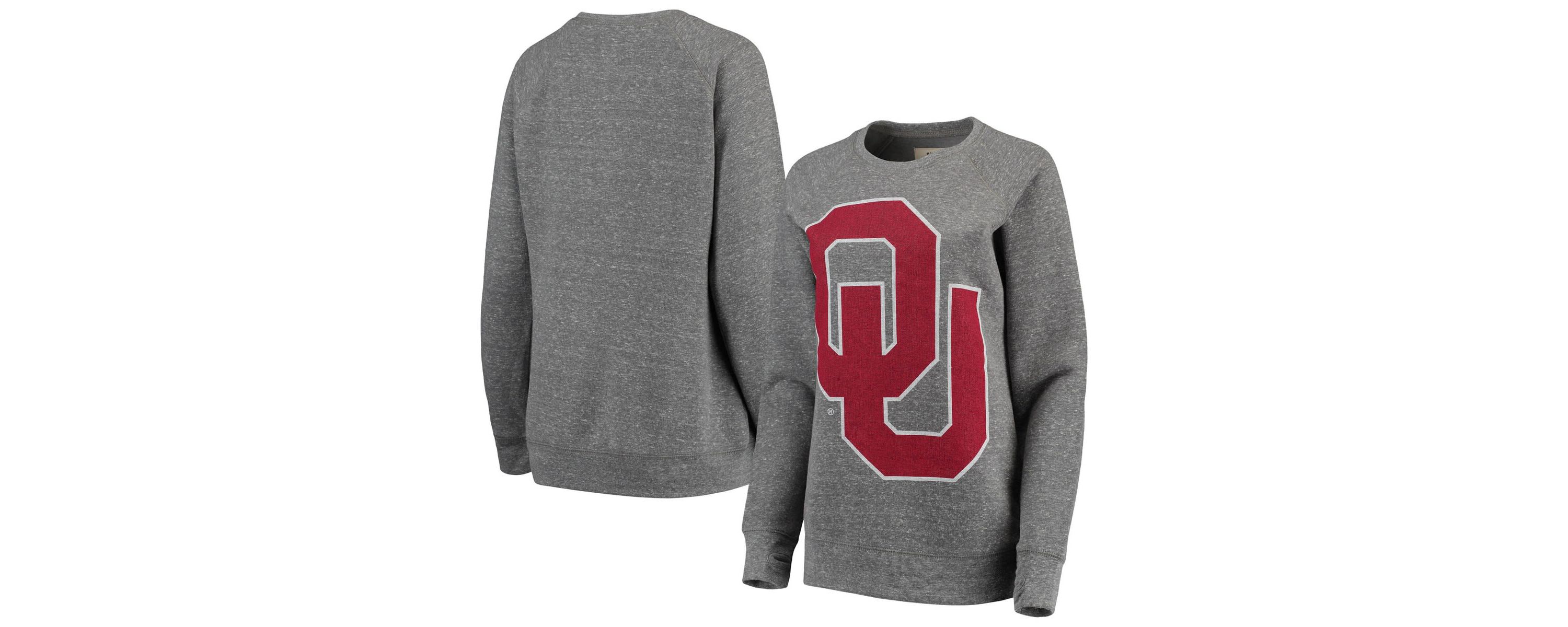 NCAA ed Oklahoma Sooners Big Team Logo Knobi Fleece Tri-Blend Crew Neck Sweatshirt