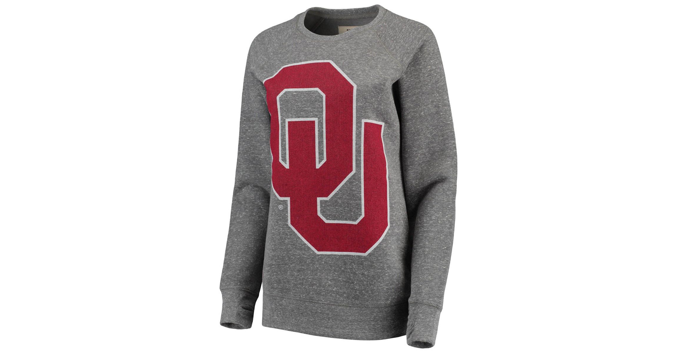 NCAA ed Oklahoma Sooners Big Team Logo Knobi Fleece Tri-Blend Crew Neck Sweatshirt