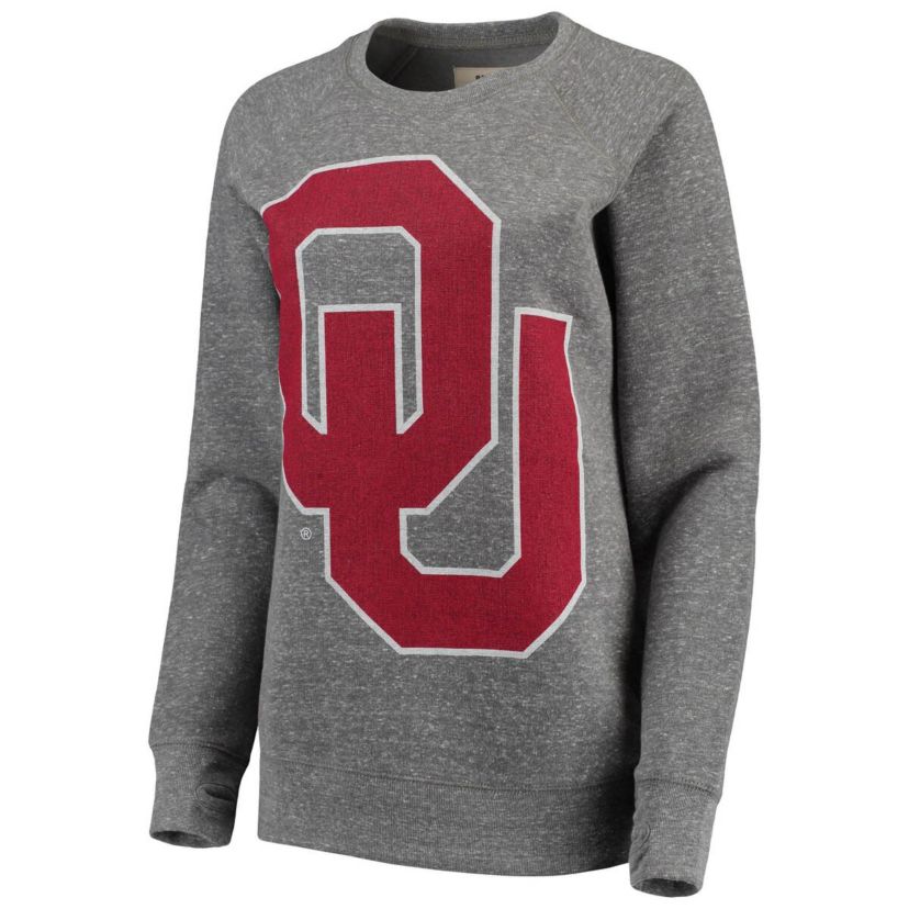 NCAA ed Oklahoma Sooners Big Team Logo Knobi Fleece Tri-Blend Crew Neck Sweatshirt