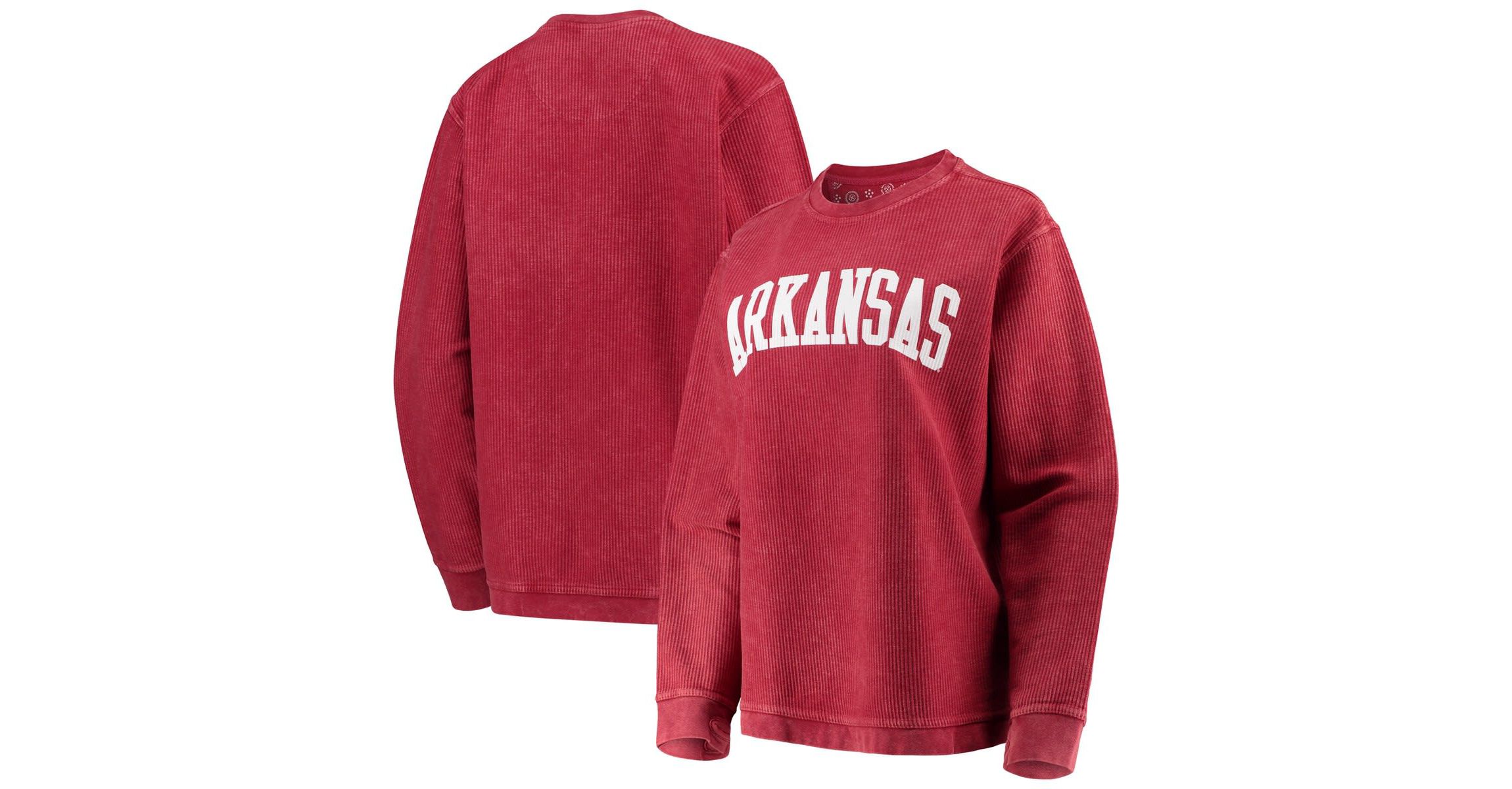 NCAA Arkansas Razorbacks Comfy Cord Vintage Wash Basic Arch Pullover Sweatshirt