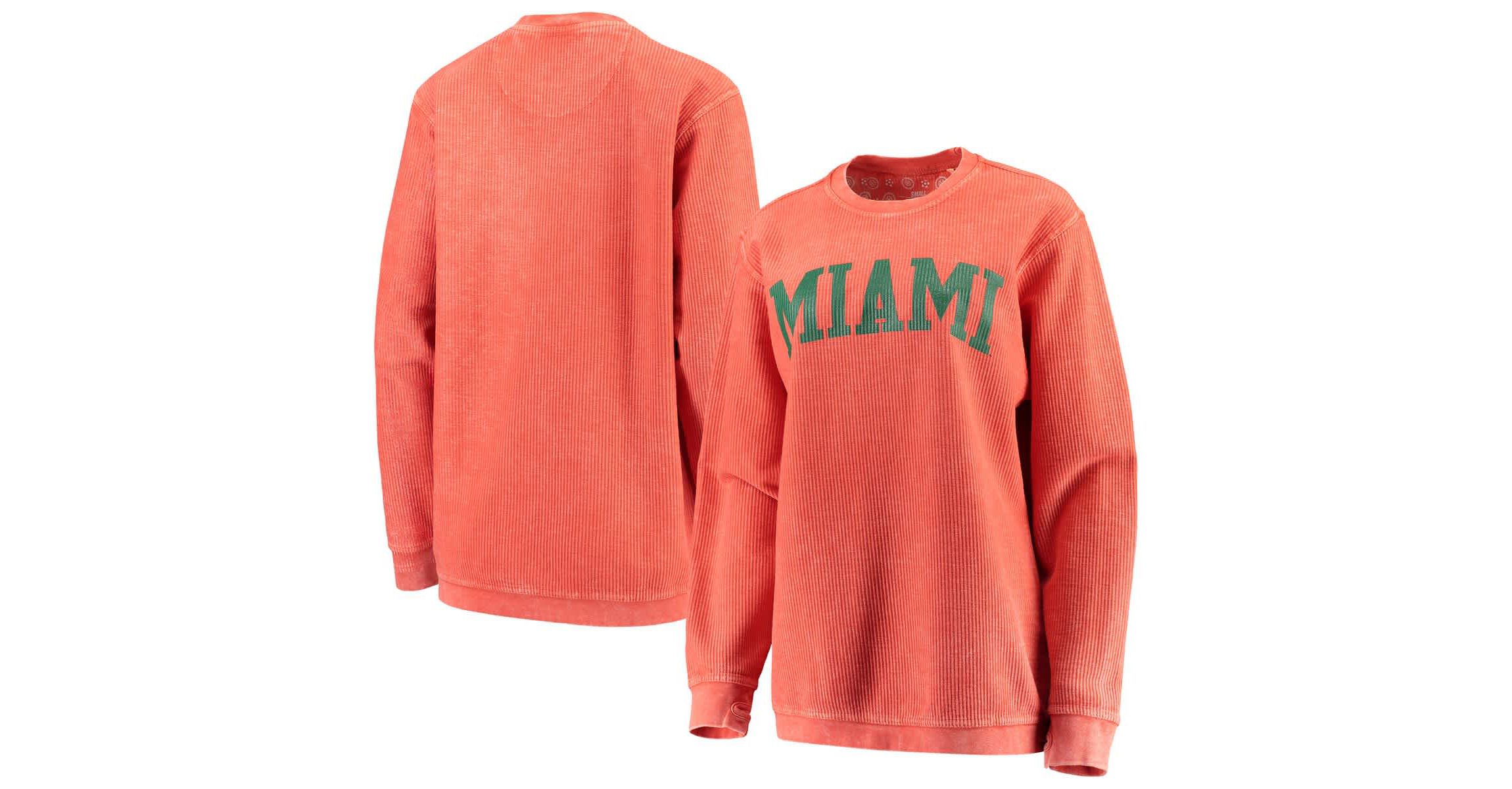 Miami (FL) Hurricanes NCAA Miami Hurricanes Comfy Cord Vintage Wash Basic Arch Pullover Sweatshirt