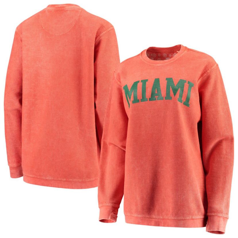 Miami (FL) Hurricanes NCAA Miami Hurricanes Comfy Cord Vintage Wash Basic Arch Pullover Sweatshirt