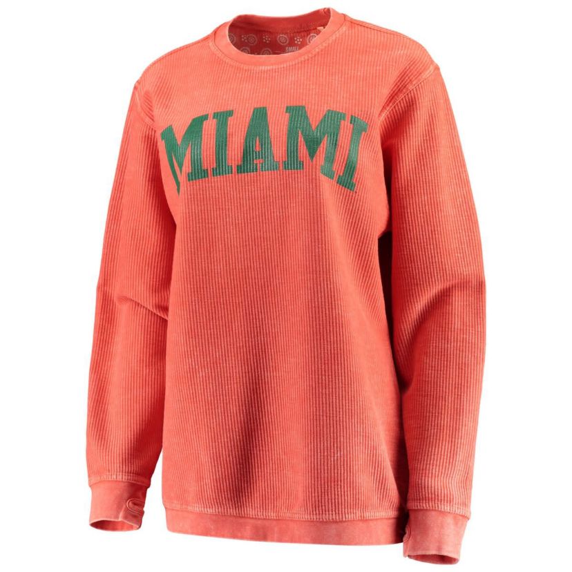 Miami (FL) Hurricanes NCAA Miami Hurricanes Comfy Cord Vintage Wash Basic Arch Pullover Sweatshirt