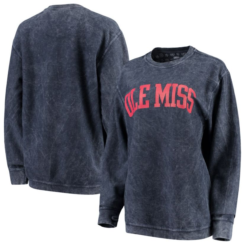 NCAA Ole Miss Rebels Comfy Cord Vintage Wash Basic Arch Pullover Sweatshirt
