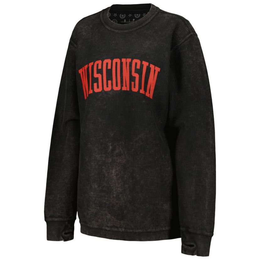 NCAA Wisconsin Badgers Comfy Cord Vintage Wash Basic Arch Pullover Sweatshirt