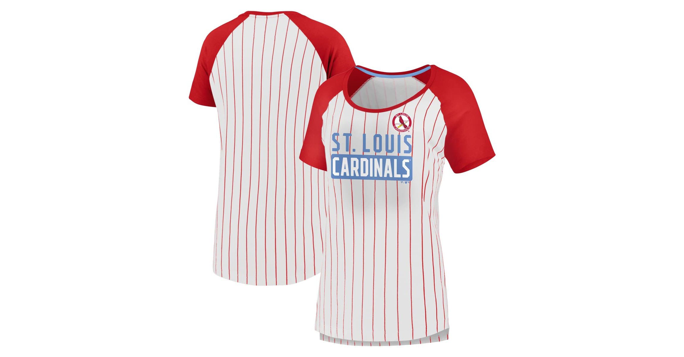 MLB Fanatics St. Louis Cardinals Cooperstown Collection Iconic Pinstripe Raglan Scoop Neck T-Shirt