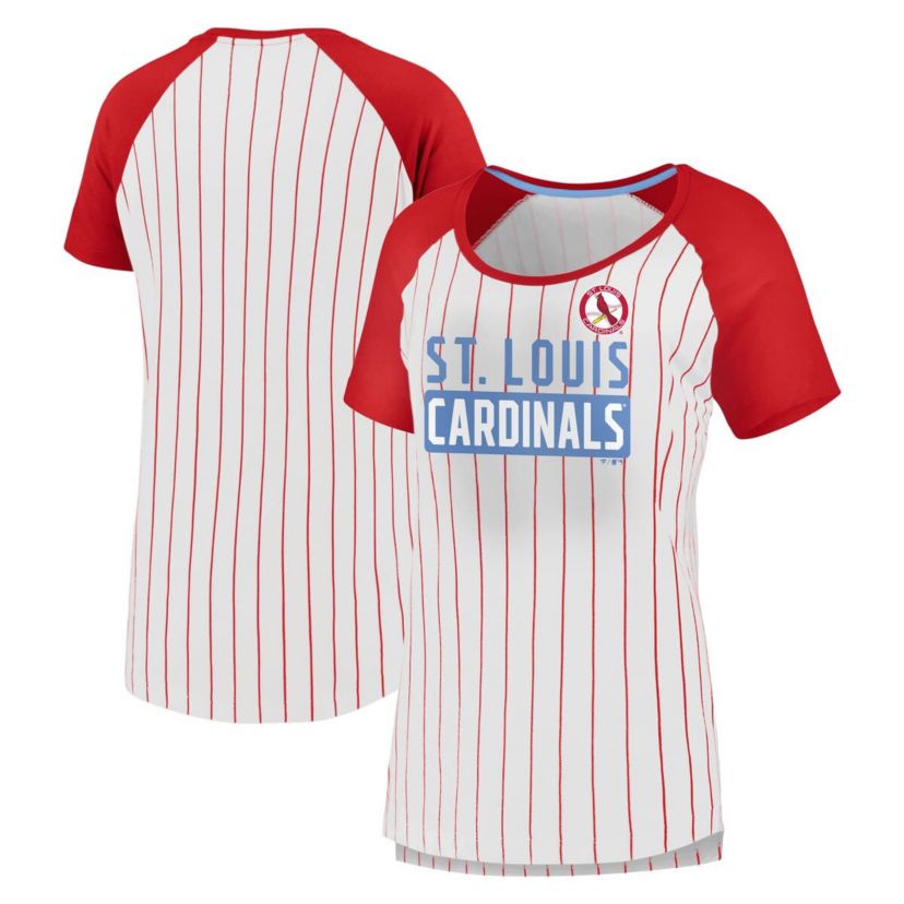 MLB Fanatics St. Louis Cardinals Cooperstown Collection Iconic Pinstripe Raglan Scoop Neck T-Shirt