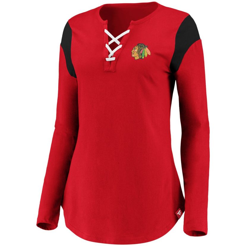 NHL Chicago Blackhawks Iconic Long Sleeve Lace-Up V-Neck T-Shirt