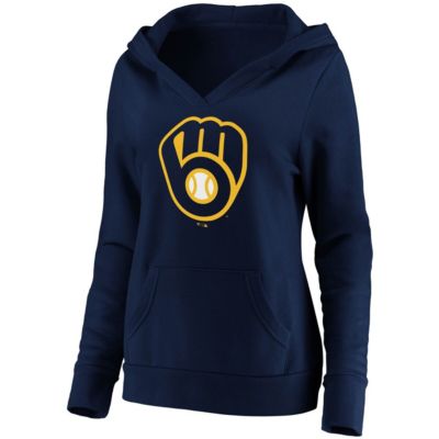 MLB Fanatics Milwaukee Brewers Official Logo Crossover V-Neck Pullover Hoodie