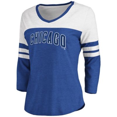 MLB Fanatics ed Chicago Cubs Official Wordmark 3/4 Sleeve V-Neck T-Shirt