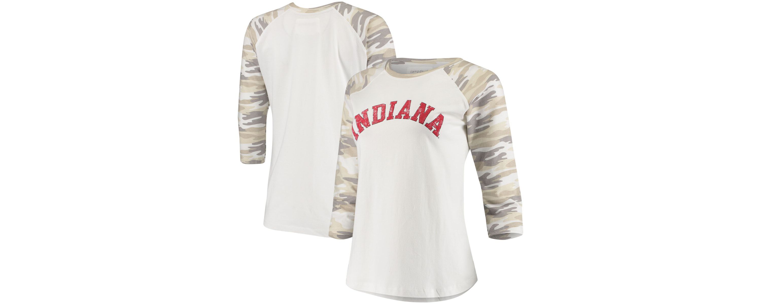 NCAA White/Camo Indiana Hoosiers Boyfriend Baseball Raglan 3/4 Sleeve T-Shirt