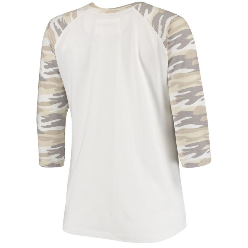 NCAA White/Camo Indiana Hoosiers Boyfriend Baseball Raglan 3/4 Sleeve T-Shirt