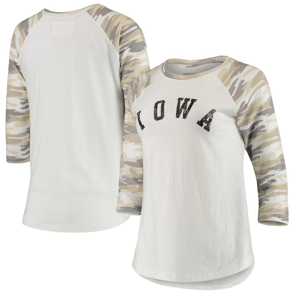 NCAA White/Camo Iowa Hawkeyes Boyfriend Baseball Raglan 3/4-Sleeve T-Shirt