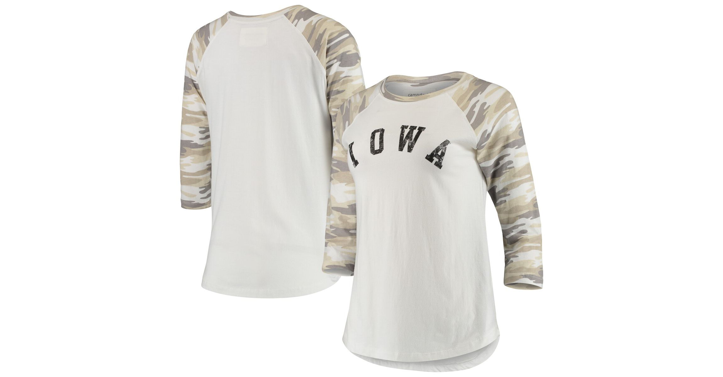 NCAA White/Camo Iowa Hawkeyes Boyfriend Baseball Raglan 3/4-Sleeve T-Shirt
