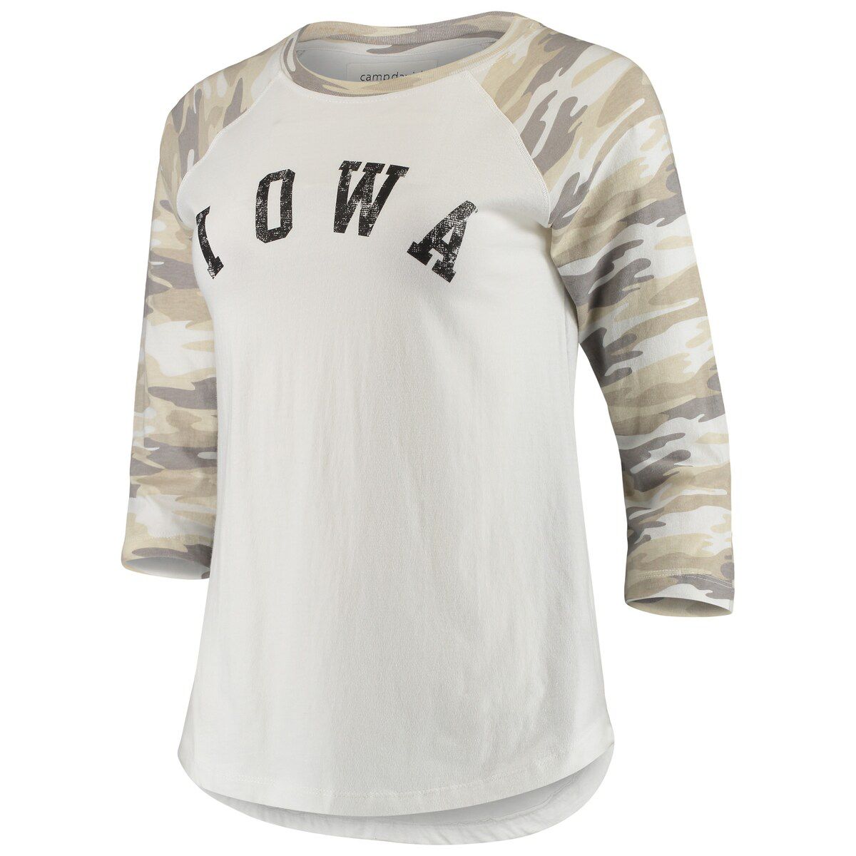 NCAA White/Camo Iowa Hawkeyes Boyfriend Baseball Raglan 3/4-Sleeve T-Shirt