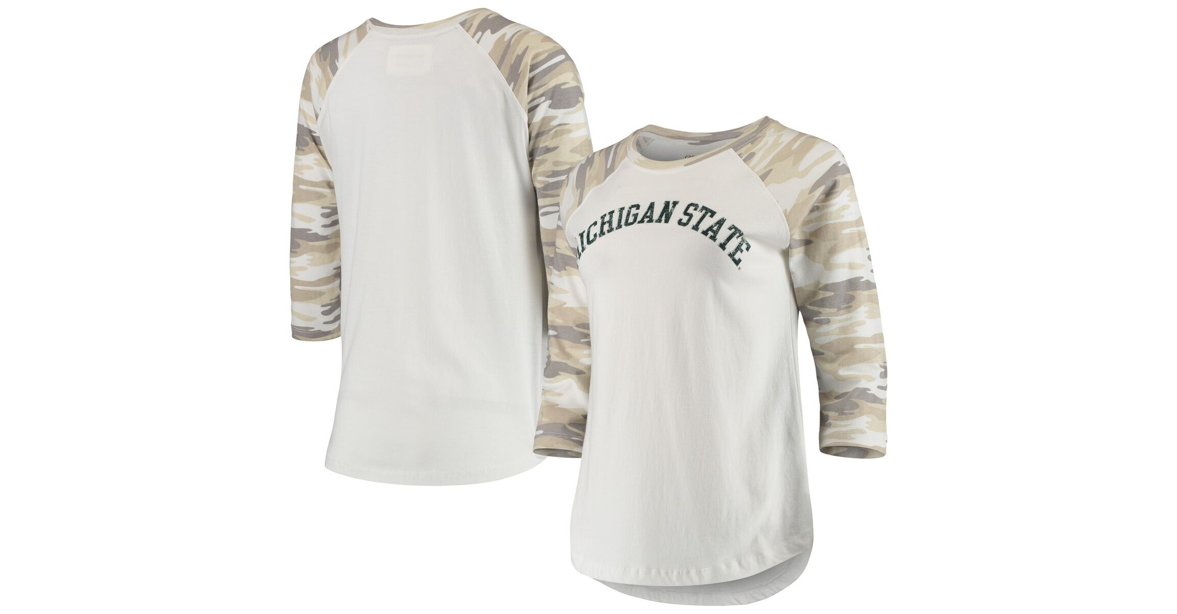 NCAA White/Camo Michigan State Spartans Boyfriend Baseball Raglan 3/4-Sleeve T-Shirt