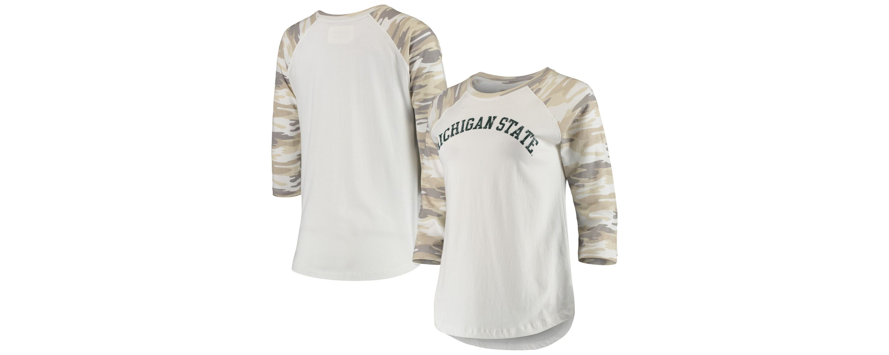 NCAA White/Camo Michigan State Spartans Boyfriend Baseball Raglan 3/4-Sleeve T-Shirt