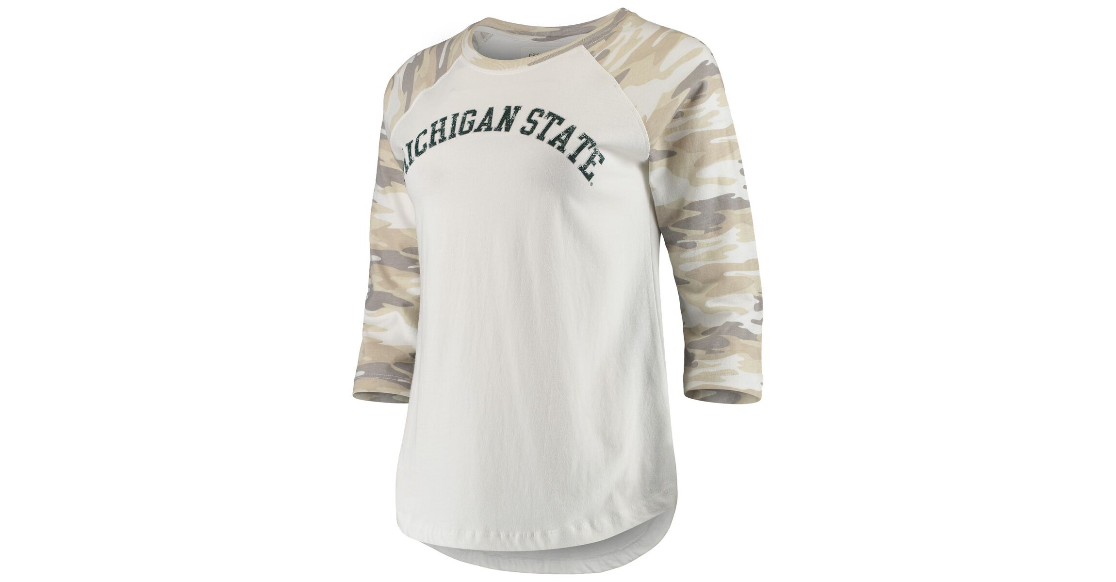 NCAA White/Camo Michigan State Spartans Boyfriend Baseball Raglan 3/4-Sleeve T-Shirt