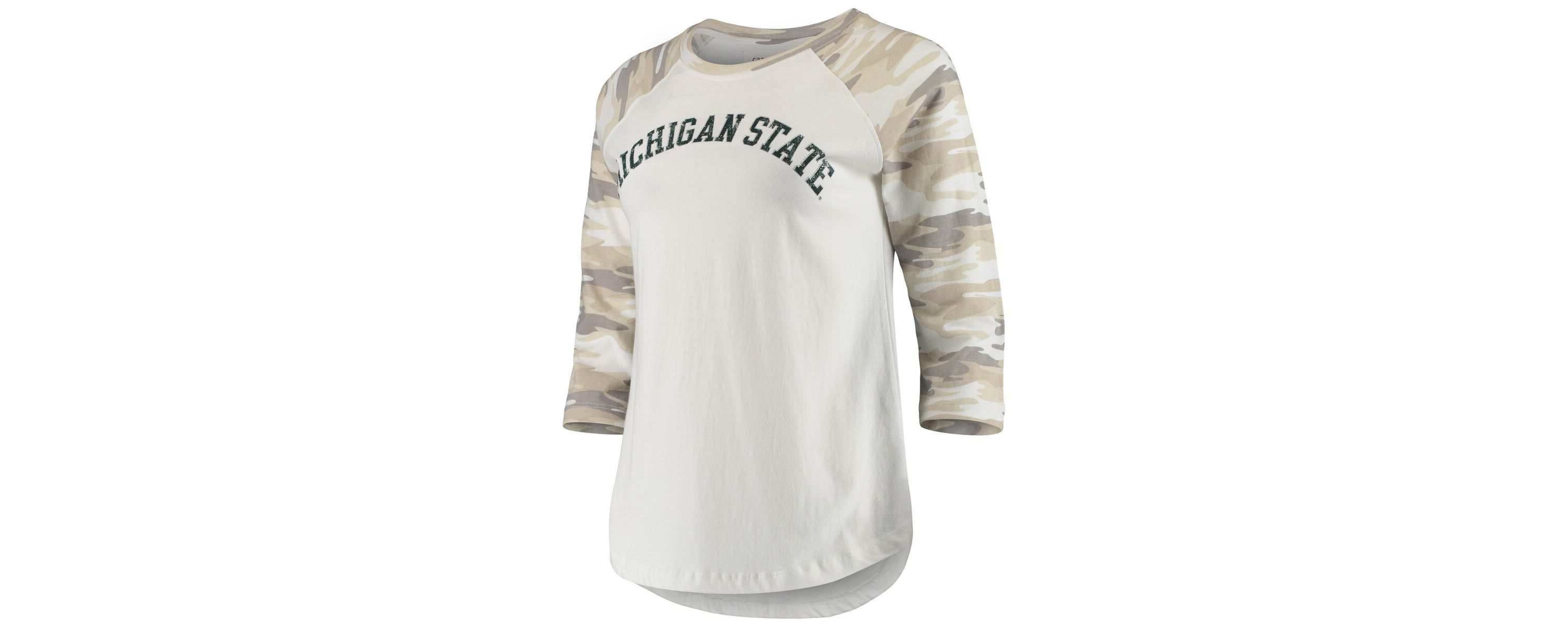 NCAA White/Camo Michigan State Spartans Boyfriend Baseball Raglan 3/4-Sleeve T-Shirt
