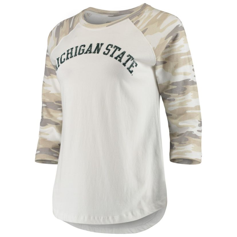 NCAA White/Camo Michigan State Spartans Boyfriend Baseball Raglan 3/4-Sleeve T-Shirt