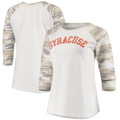 Syracuse Orange NCAA White/Camo Syracuse Boyfriend Baseball Raglan 3/4 Sleeve T-Shirt