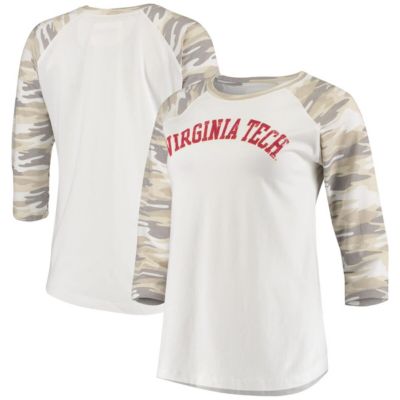 NCAA White/Camo Virginia Tech Hokies Boyfriend Baseball Raglan 3/4 Sleeve T-Shirt