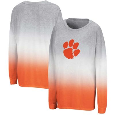 NCAA Gray/ Clemson Tigers Winkle Dip-Dye Long Sleeve T-Shirt