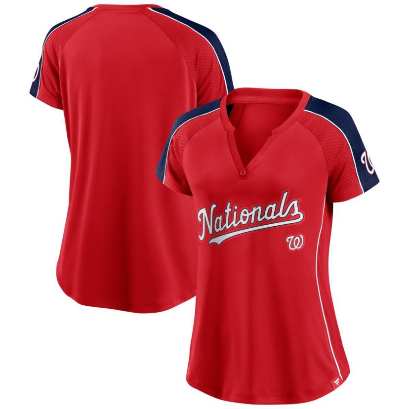 MLB Fanatics Washington Nationals Lineup League Diva Raglan Notch Neck T-Shirt