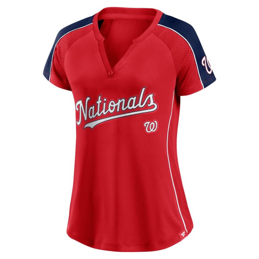 MLB Fanatics Washington Nationals Lineup League Diva Raglan Notch Neck T-Shirt