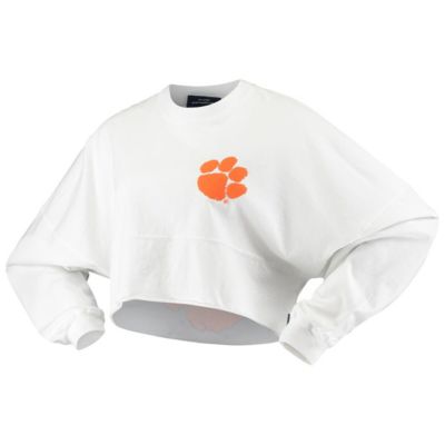 NCAA Clemson Tigers Raw Hem Cropped Long Sleeve T-Shirt