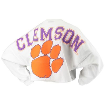 NCAA Clemson Tigers Raw Hem Cropped Long Sleeve T-Shirt