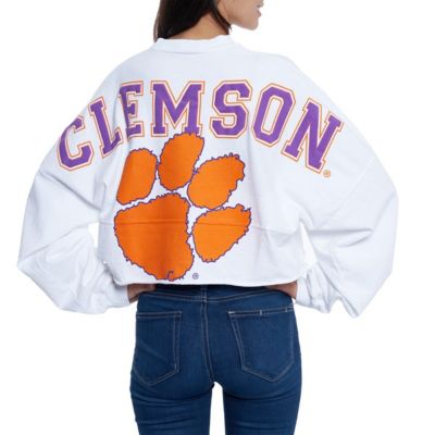 NCAA Clemson Tigers Raw Hem Cropped Long Sleeve T-Shirt