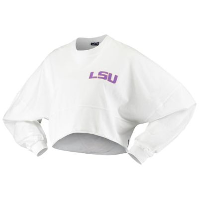 NCAA LSU Tigers Raw Hem Cropped Long Sleeve T-Shirt