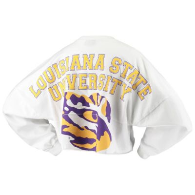 NCAA LSU Tigers Raw Hem Cropped Long Sleeve T-Shirt