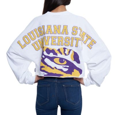 NCAA LSU Tigers Raw Hem Cropped Long Sleeve T-Shirt