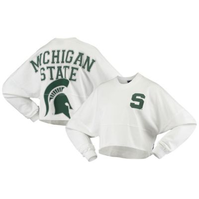 NCAA Michigan State Spartans Raw Hem Cropped Long Sleeve T-Shirt