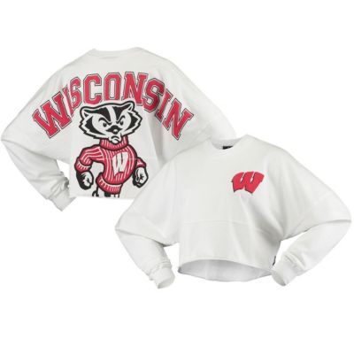 NCAA Wisconsin Badgers Raw Hem Cropped Long Sleeve T-Shirt