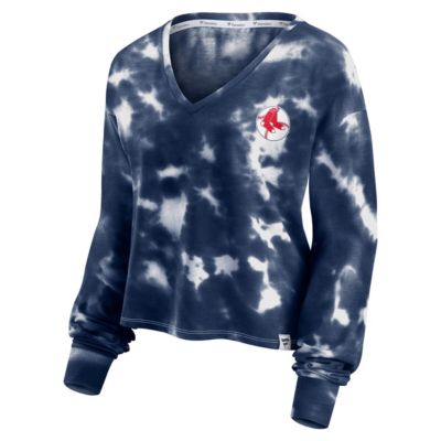 Boston Red Sox MLB Fanatics Tie-Dye V-Neck Pullover Cropped Tee