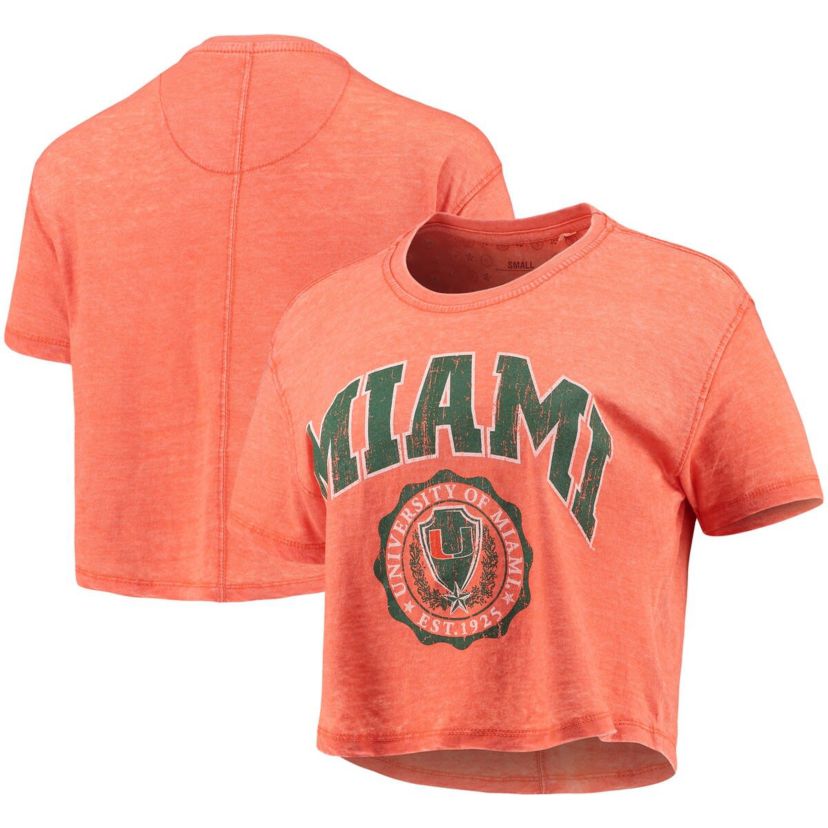 Miami (FL) Hurricanes NCAA Miami Hurricanes Edith Vintage Burnout Crop T-Shirt