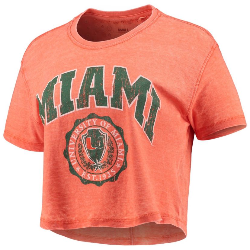 Miami (FL) Hurricanes NCAA Miami Hurricanes Edith Vintage Burnout Crop T-Shirt