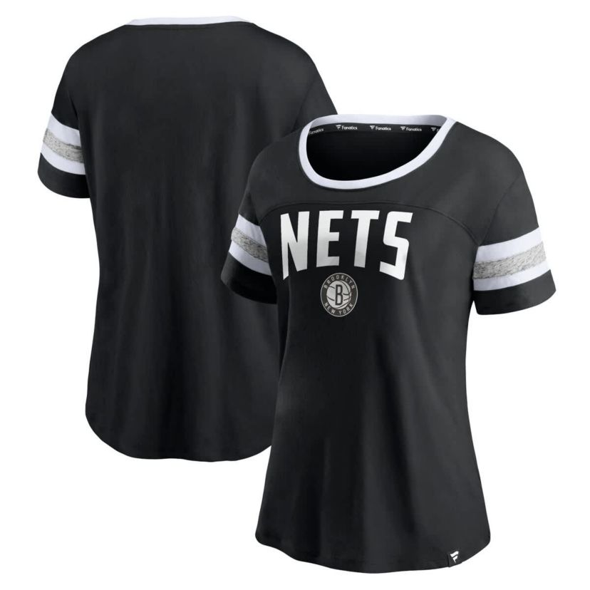 NBA Fanatics Brooklyn Nets Block Party Striped Sleeve T-Shirt