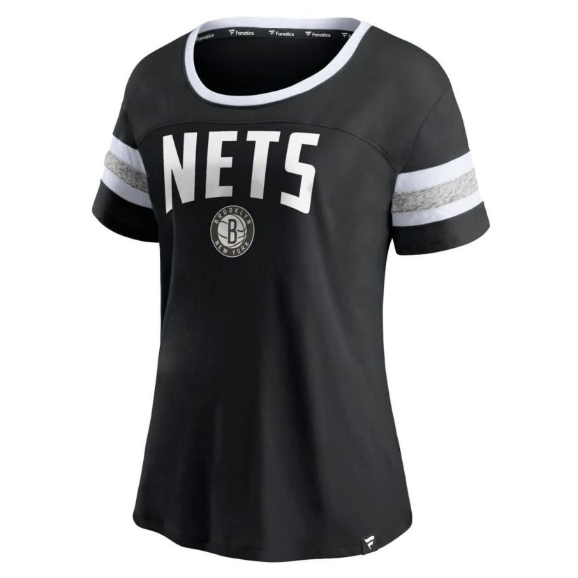 NBA Fanatics Brooklyn Nets Block Party Striped Sleeve T-Shirt