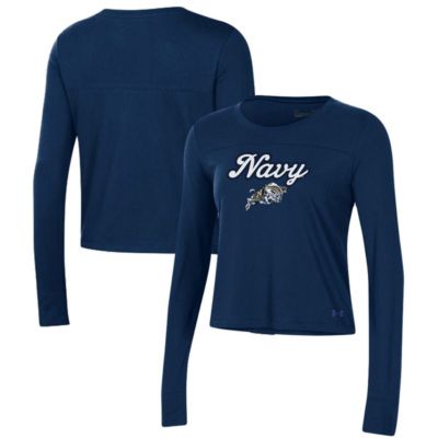 Navy Midshipmen NCAA Under Armour Vault Cropped Long Sleeve T-Shirt