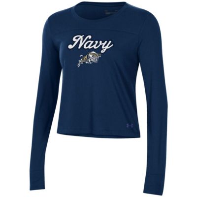 Navy Midshipmen NCAA Under Armour Vault Cropped Long Sleeve T-Shirt