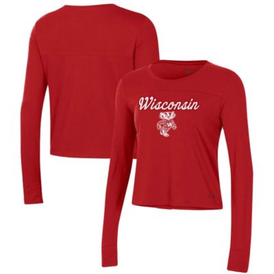 NCAA Under Armour Wisconsin Badgers Vault Cropped Long Sleeve T-Shirt