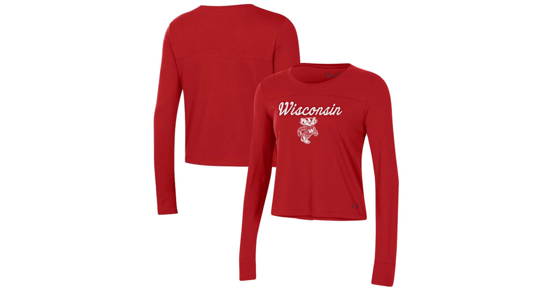 NCAA Under Armour Wisconsin Badgers Vault Cropped Long Sleeve T-Shirt